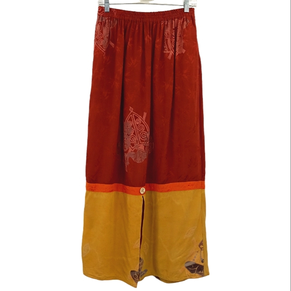 Vintage Kusnadi Maxi Skirt S Colorblock Batik Print Handmade Indonesian Paneled